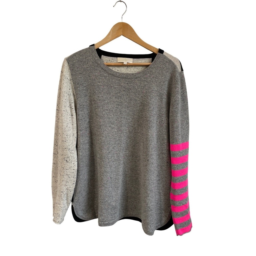 Lisa Todd Pop Rocks 100% Cashmere Sweater Womens XL Colorblock Striped‎ Speckled